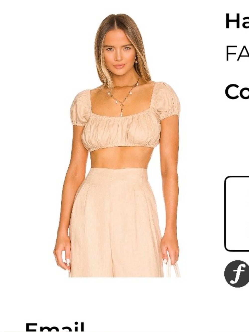 Faithfull the Brand Beige Puff-Sleeve Crop Top